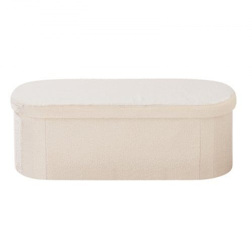 Oval Storage Ottoman Bench, Foldable Teddy Fleece End of Bed Bench, Folding Upholstered Bed Ottoman E415-BYWSZYKZDK40BI0GO001V0