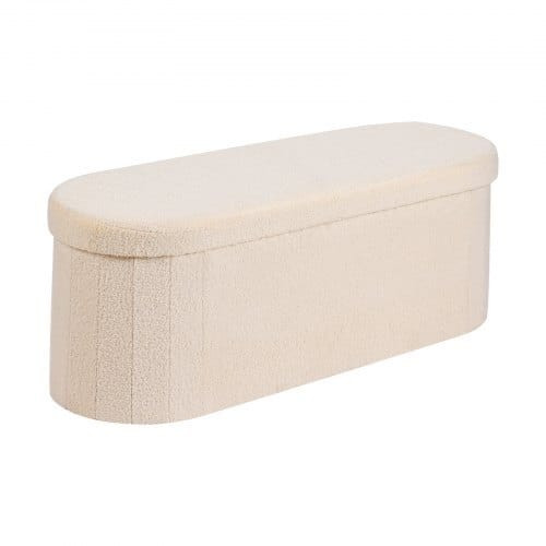Oval Storage Ottoman Bench, Foldable Teddy Fleece End of Bed Bench, Folding Upholstered Bed Ottoman E415-BYWSZYKZDK40BI0GO001V0