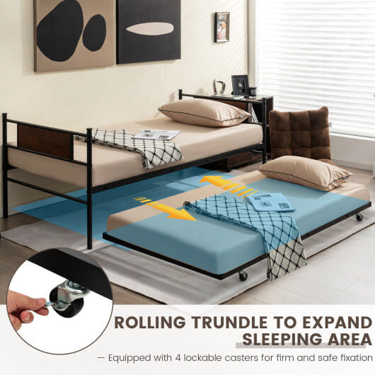 Twin Size 2-In-1 Daybed Frame with Pullout Trundle B593-HU10334
