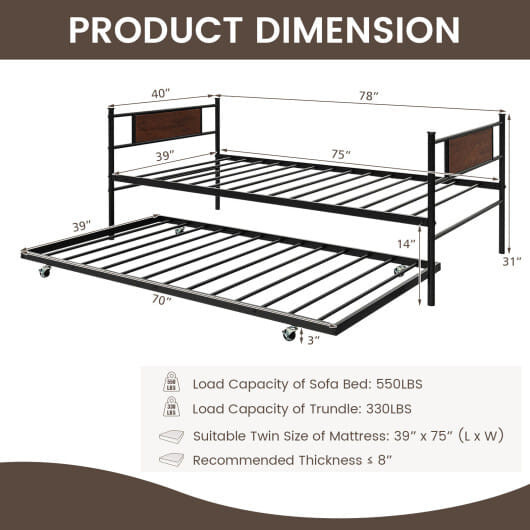 Twin Size 2-In-1 Daybed Frame with Pullout Trundle B593-HU10334