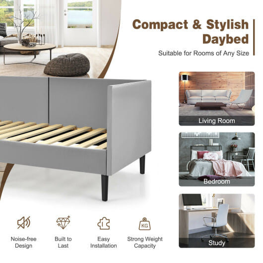 Twin Size Daybed Frame with Sturdy Wooden Slat Support-Gray B593-HU10166