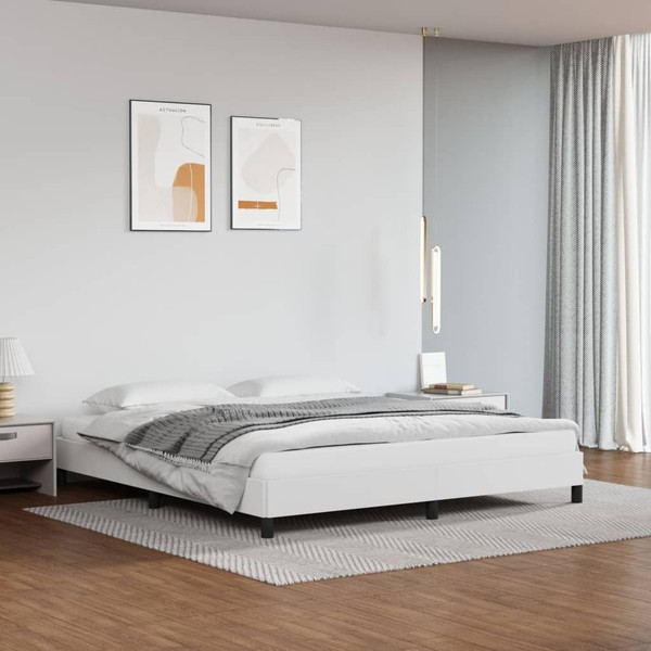 Bed Frame White Faux leather, plywood, engineered wood King A949-346937