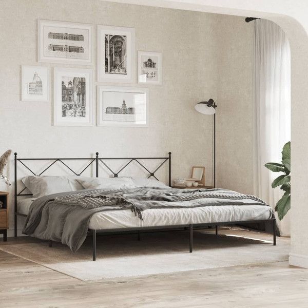 Bed Frame Black Powder-Coated Steel Double Bed Bed Frame A949-376508