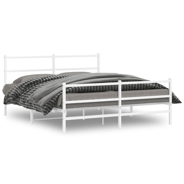  Bed Frame White Powder-Coated Steel 59 x 79 in King Size Modern A949-355434