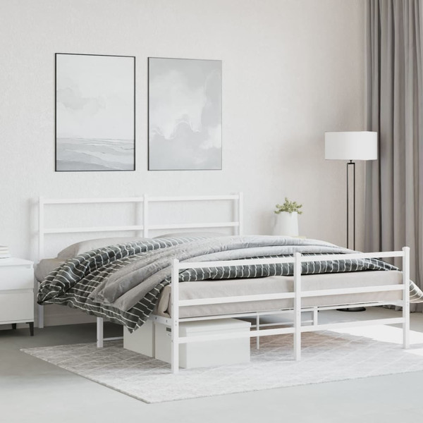  Bed Frame White Powder-Coated Steel 59 x 79 in King Size Modern A949-355434