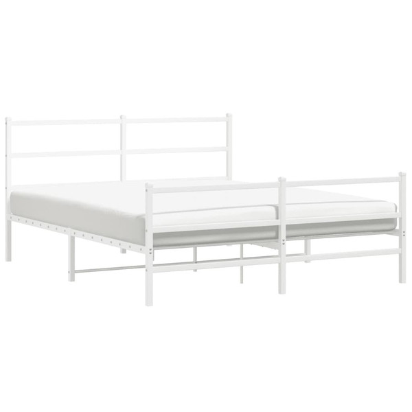 Bed Frame White Powder-Coated Steel 59 x 79 in King Size Modern A949-355434