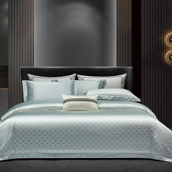 Flower: Smart Blue, Dimensions: 200cm - Light Luxury High-end Jacquard Long-staple Cotton Four-piec Q119-CJCS196554606FU