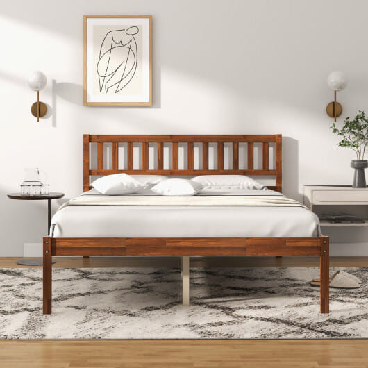Twin/Full/Queen Size Wood Bed Frame with Headboard and Slat Support-Full Size - Color: Walnut - Siz D681-HU10481BN-F