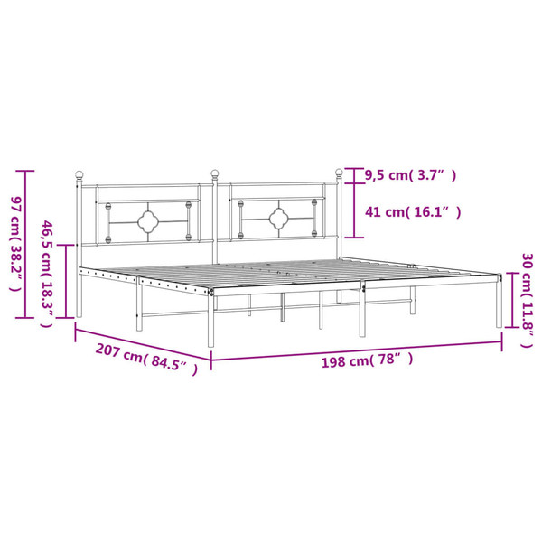  Bed Frame White Powder-Coated Steel Double Bed Frame A949-374394