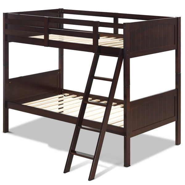 Twin Size Wooden Bunk Beds Convertible 2 Individual Beds-Brown - Color: Brown D681-HW61357ES+