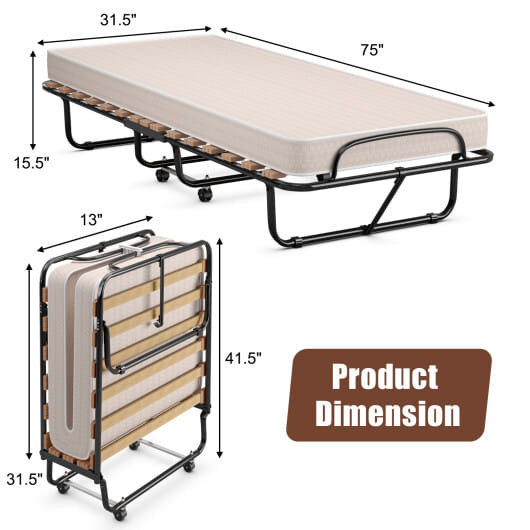 75 x 31.5 Inch Folding Guest Bed with Memory Foam Mattress for Adult B593-HW69255