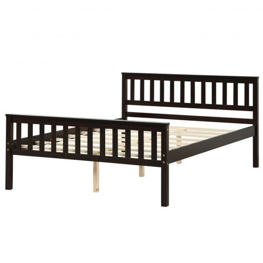 Full Size Wood Platform Bed with Headboard - Color: Espresso - Size: Full Size D681-HU10028