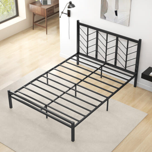 Queen Size Platform Bed with Headboard and Metal Frame-Queen Size - Color: Black - Size: Queen Size D681-HU10759DK-Q