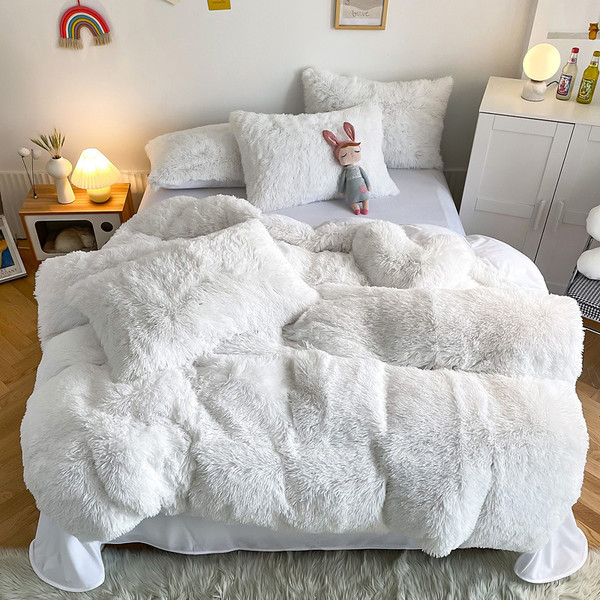 Pattern: White, Size Specification: 1.8M Fitted Sheet - Mink Fur Fabric Long Wool Thickened Warm Wi Q119-CJCS253803204DW