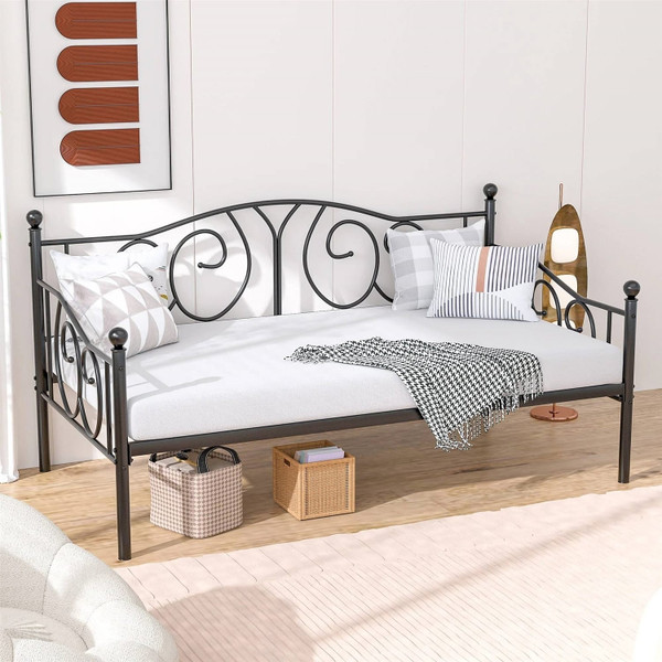 Twin size Victorian Black Metal Daybed Frame - 350 lbs. Weight Capacity Q280-BLKVTMDB1492873