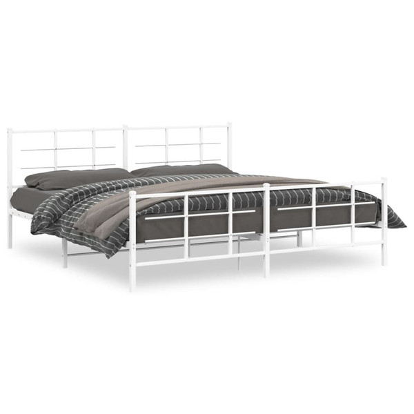  Bed Frame White Powder-Coated Steel Full Bed Frame Rectangular A949-355634