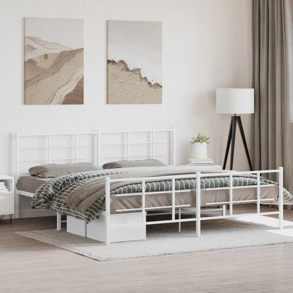  Bed Frame White Powder-Coated Steel Full Bed Frame Rectangular A949-355634