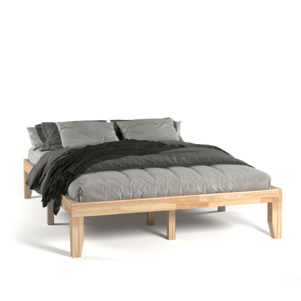 Queen Size 14 Inch Wooden Bed Mattress Frame-Natural - Color: Natural D681-HW63260NA