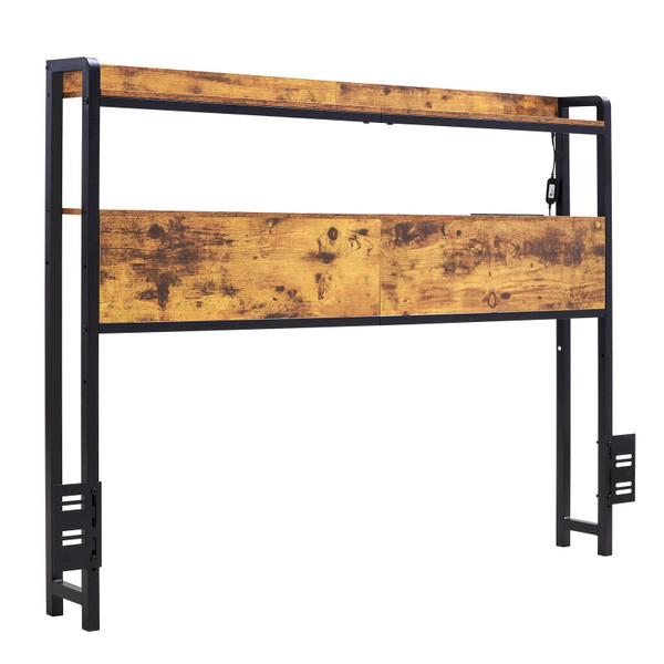 Headboard for Full Size Bed, Adjustable Height Headboard with 2 Shelves Storage, Freestanding Head  E415-DDCTBTMYBKBYKFTEAV1