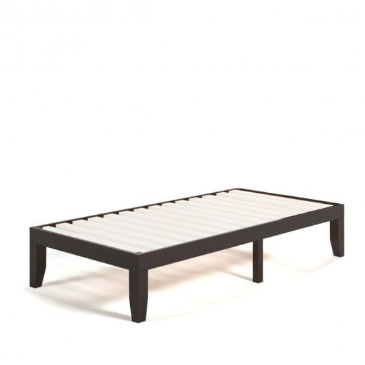Twin Size 14 Inch Wooden Slats Bed Mattress Frame-Brown - Color: Brown D681-HW63258BN