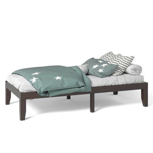 Twin Size 14 Inch Wooden Slats Bed Mattress Frame-Brown - Color: Brown D681-HW63258BN