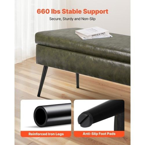 Leather Storage Ottoman Bench, PU Leather Bench with Storage and Metal Legs, Modern Shoe Benches Se E415-PZWSZYXTK415NA59U001V0