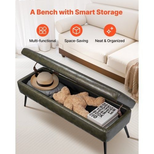 Leather Storage Ottoman Bench, PU Leather Bench with Storage and Metal Legs, Modern Shoe Benches Se E415-PZWSZYXTK415NA59U001V0