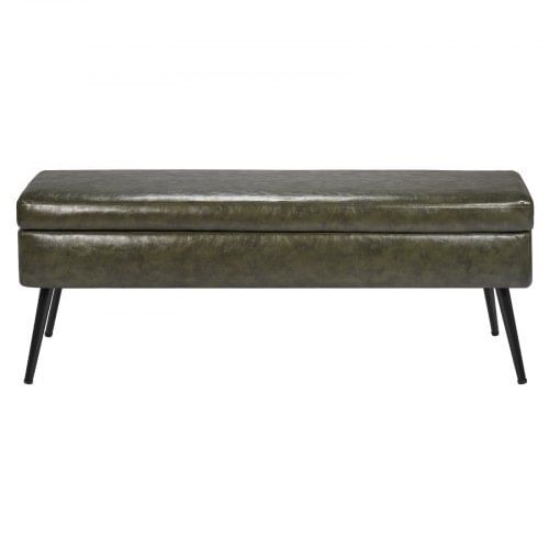 Leather Storage Ottoman Bench, PU Leather Bench with Storage and Metal Legs, Modern Shoe Benches Se E415-PZWSZYXTK415NA59U001V0