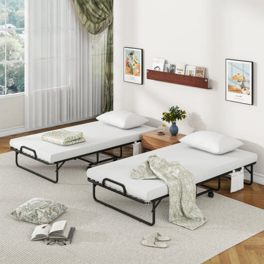 Twin Size Rollaway Guest Folding Bed with Pillow and Cover - Color: Black - Size: Twin Size D681-HU10829