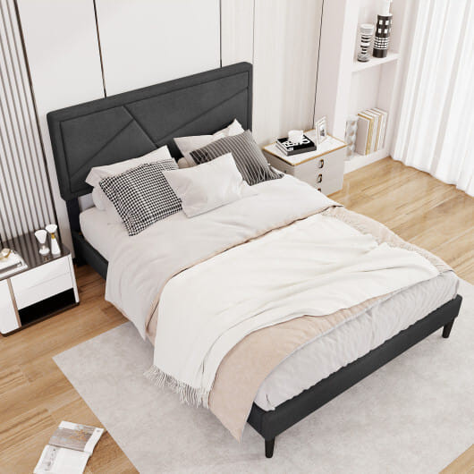 Twin/Full/Queen Size Upholstered Platform Bed Frame with High Headboard-Full Size - Color: Gray - S D681-HU10905GR-F