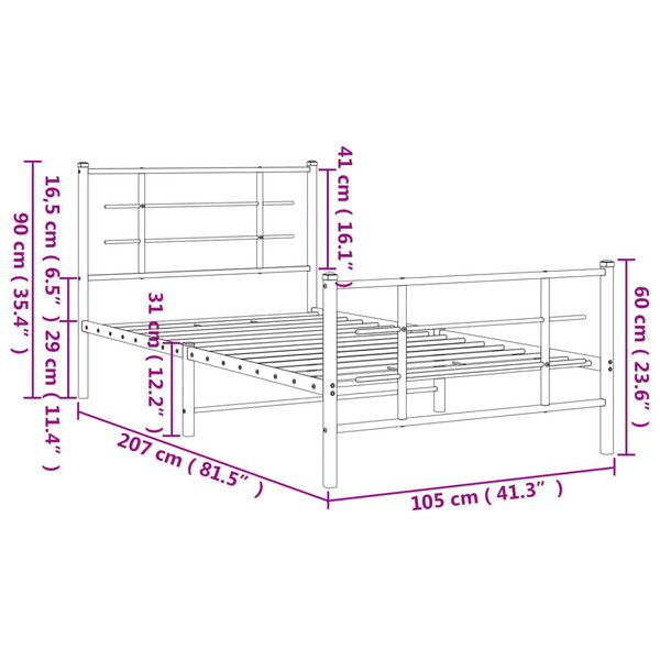  Bed Frame Black Powder-coated steel Twin Bed Frame Rectangular A949-355574