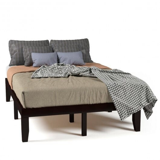 14 Inch Full Size Wood Platform Bed Frame with Wood Slat Support-Brown - Color: Brown D681-HW63259BN