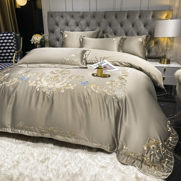 Color: Grey, style: 1.8fitted sheet 200x230 - High End Luxury European Satin Wedding Four Piece Set Q119-CJCS162191405EV