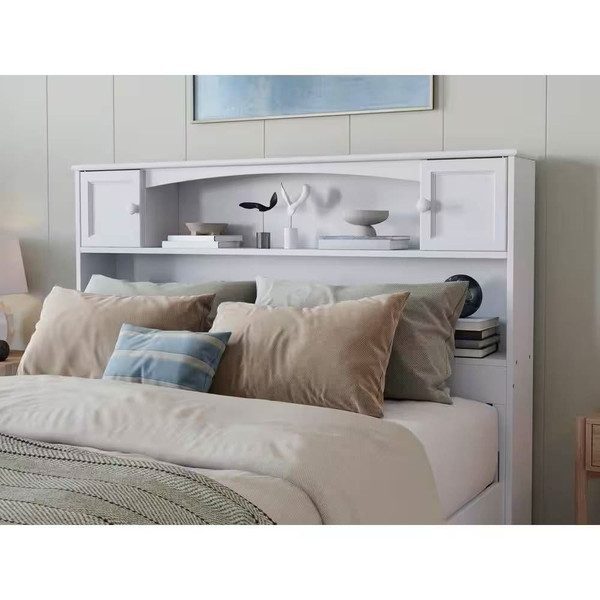 Full size Farmhouse Bookcase Headboard in White Wood Finish Q280-FNWBHB25709517