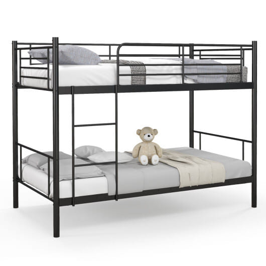 Metal Bunk Bed with Ladder and Full-length Guardrails-Black - Color: Black D681-HU10495DK-T