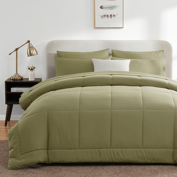 Color: OliveGreen, Size: King - 7-piece Bagged Bedding Set Suit Q119-CJYD245271415OL