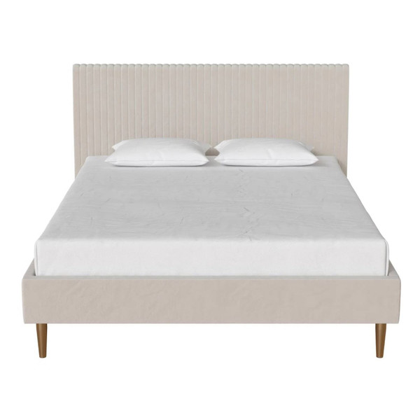 Full size Off-White Ivory Cream Upholstered Platform Bed Frame with Headboard Q280-FLIVDUPB32459571