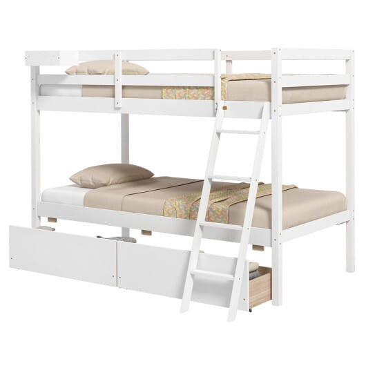 Twin Over Twin Bunk Bed Wood Bed Frame with 2 Storage Drawers and Ladder-Gray B593-HU10645+