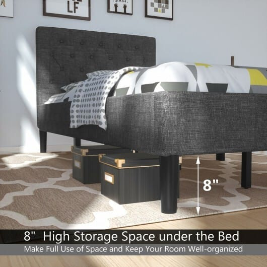 Upholstered Bed Base with Button Stitched Headboard - Color: Black - Size: Twin Size D681-HU10018
