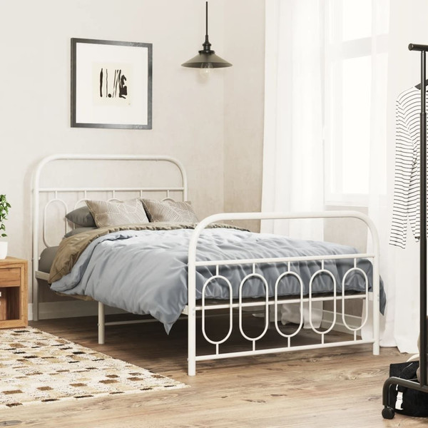  Bed Frame White Steel Twin Bed Frame Rectangular Modern A949-377179