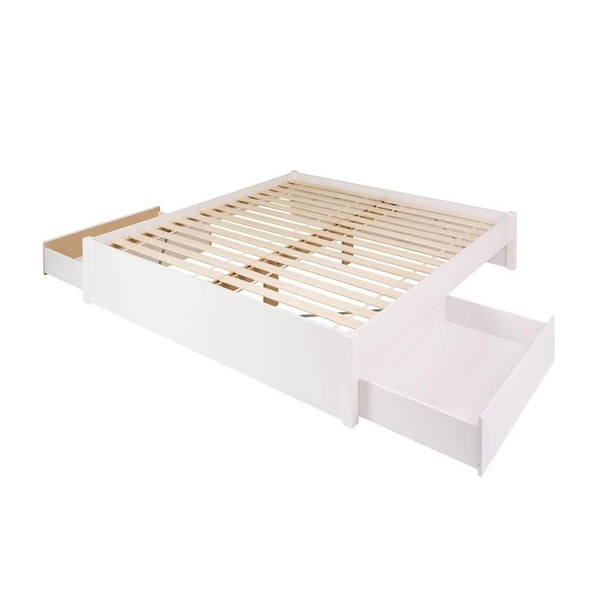 King Size 2 Drawer Storage White Wooden 4 Post Platform Bed  Frame Q280-PFTGS2267842