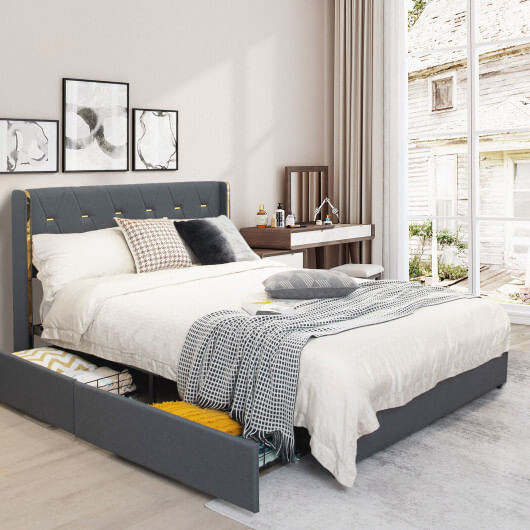 Full/Queen Size Upholstered Bed Frame with 4 Storage Drawers-Full Size B593-HU10228HS