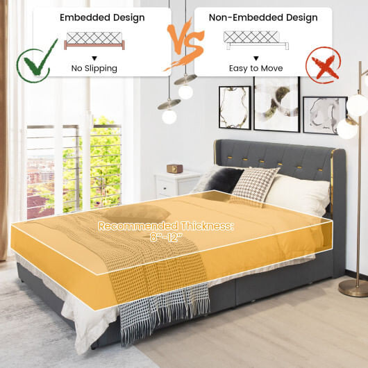 Full/Queen Size Upholstered Bed Frame with 4 Storage Drawers-Full Size B593-HU10228HS