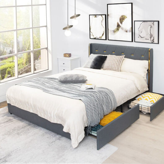 Full/Queen Size Upholstered Bed Frame with 4 Storage Drawers-Full Size B593-HU10228HS