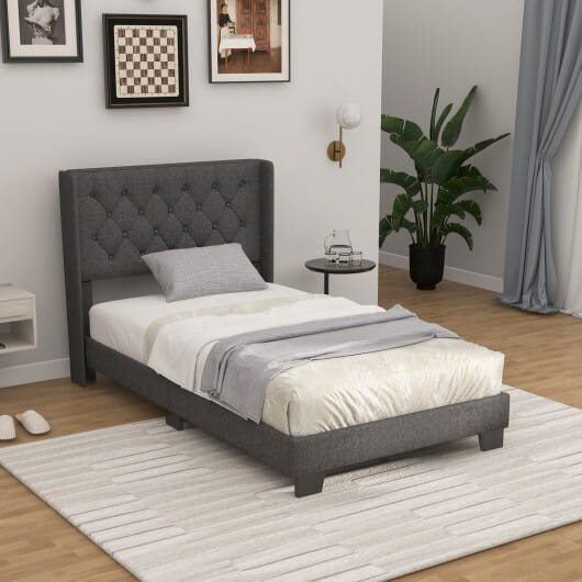 Twin/Full/Queen Size Upholstered Platform Bed with Button Tufted Headboard-Twin Size - Color: Gray  D681-HU10494-T