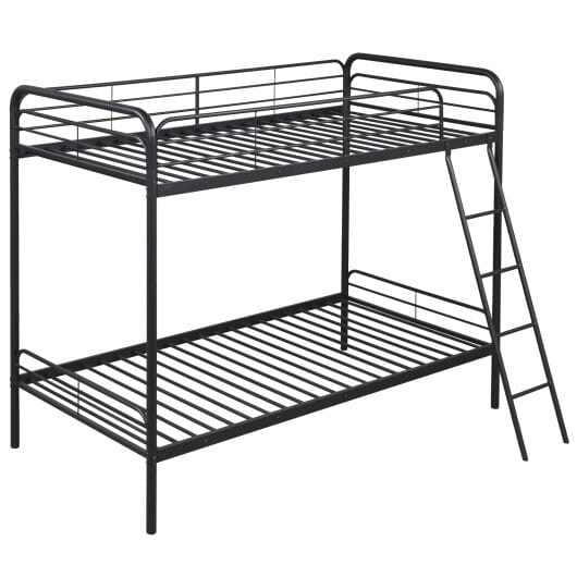 Heavy Duty Metal Bunk Bed with Ladder and Safety Guardrails-Black B593-HU10844-T