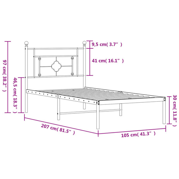  Bed Frame Black Powder-Coated Steel Twin Bed Frame Rectangular A949-374334