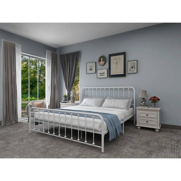 King White Metal Platform Bed Frame with Rounded Corners Headboard Footboard Q280-KNGWMPB1769852