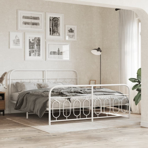  Bed Frame White Steel Full Bed Frame Rectangular Modern A949-377190