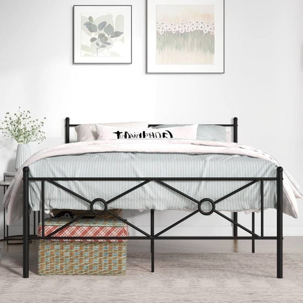 Queen Size Modern Black Metal Headboard & Footboard Platform Bed Frame Q280-QUBED1190